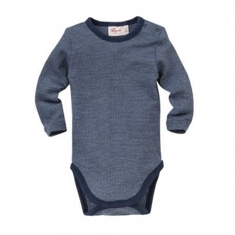 People Wear Organic - dunkelblau Kindermode Streifen, Wolle/Seide, Bio Naturzwerge Baby Body langarm mit 