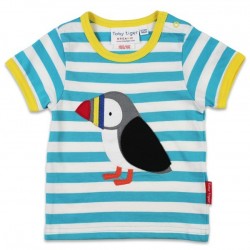 Toby tiger - Bio Kinder T-Shirt mit Papageientaucher-Applikation und Streifen